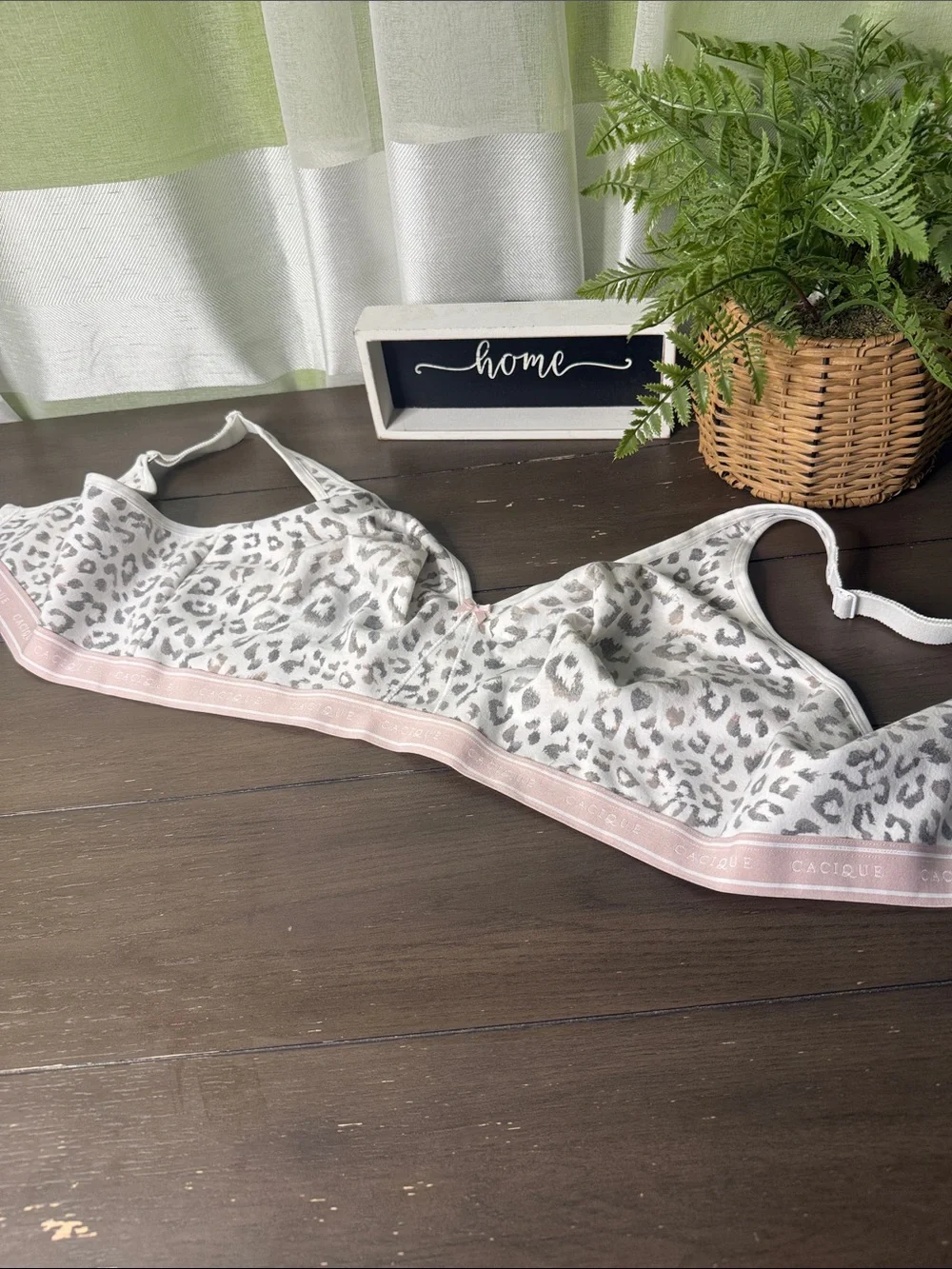 Cacique White & Light Pink Leopard Wireless Bralette